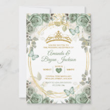 Wedding Reception Sage Green Gold Crown Butterfly