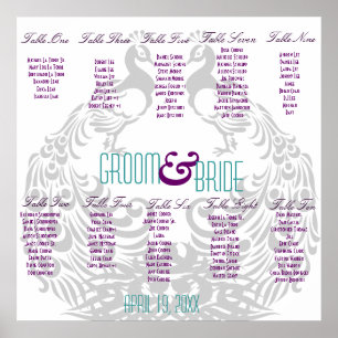 Wedding Reception Seating Chart - Peacock Themed