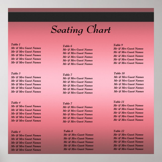 Wedding Reception Seating Chart Poster (Front)