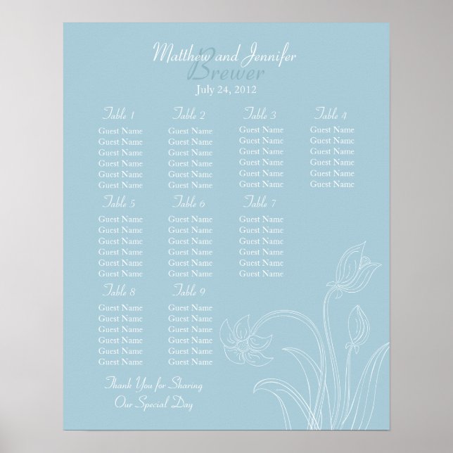 Wedding Reception Seating Chart - Standard Sizes (Front)