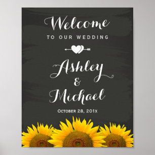Wedding Reception Sign Heart Sunflowers Chalkboard