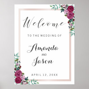Wedding reception sign Welcome elegant chic floral