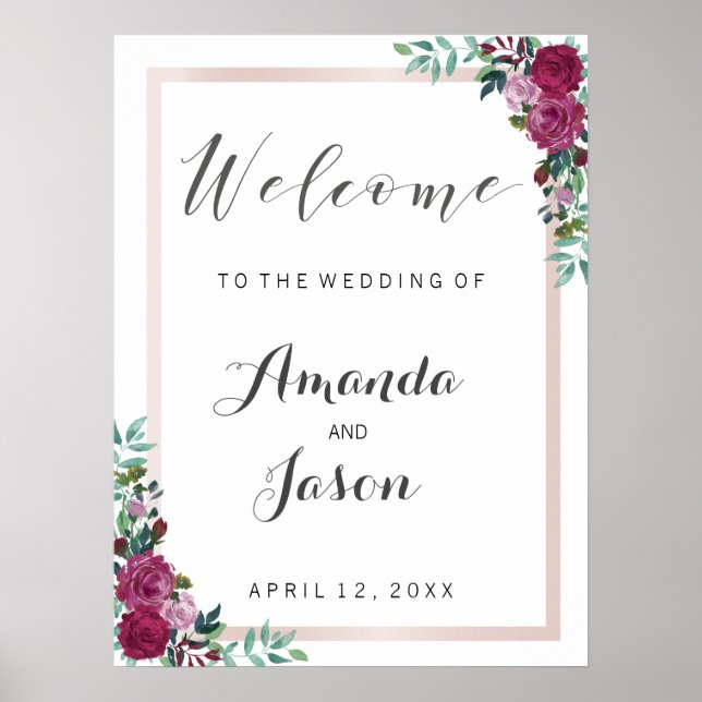 Wedding reception sign Welcome elegant chic floral (Front)