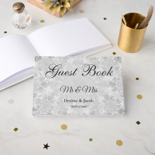 Wedding Reception Silver Grey White Simple Elegant Guest Book