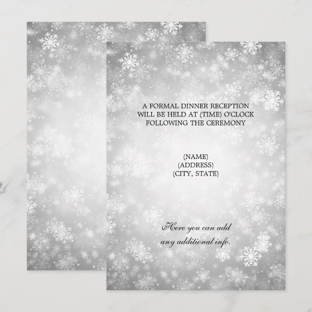 Wedding Reception Silver Winter Wonderland Invitation (Front/Back)