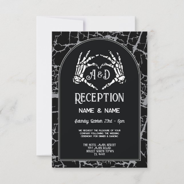 Wedding Reception Skeleton Hearts Hands Halloween Invitation (Front)