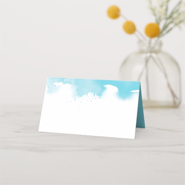 WEDDING RECEPTION stylish watercolor aqua blue Place Card (Front)