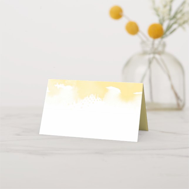 WEDDING RECEPTION stylish watercolor yellow Place Card (Front)