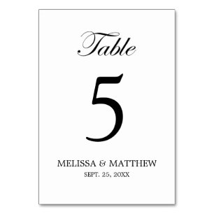 Wedding Reception Table Number Cards White Black