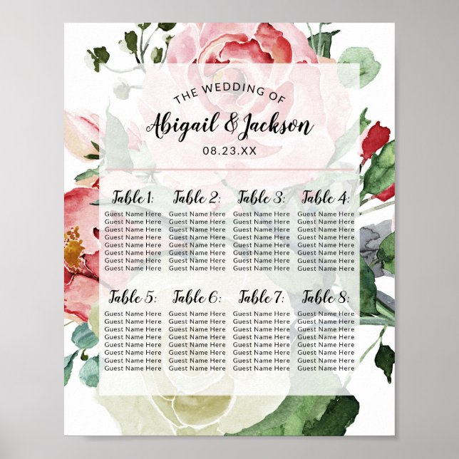 Wedding Reception Table Number Seating Chart Sign (Front)