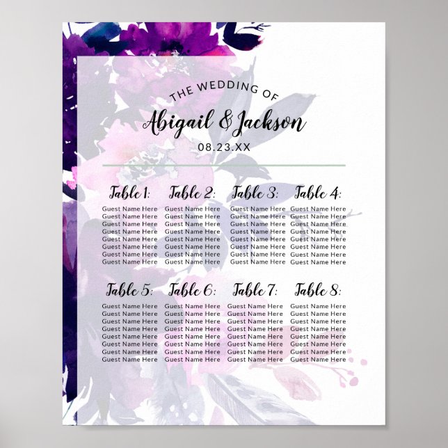 Wedding Reception Table Number Seating Chart Sign (Front)