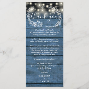 Wedding Reception Thank You Blue Rustic Place Card