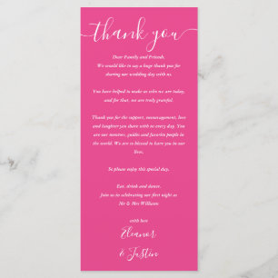 Wedding Reception Thank You Hot Pink Place Card
