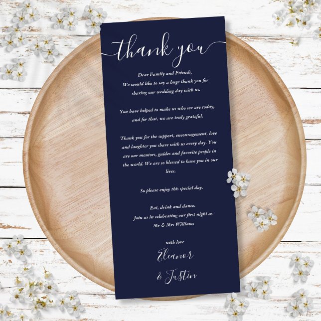 Wedding Reception Thank You Navy Blue Place Card (Wedding Reception Thank You Navy Blue Place Card)