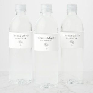 Wedding Reception Tropical Palm Trees Black White  Water Bottle Label