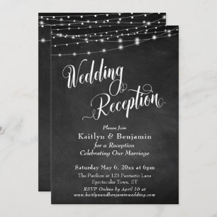 Wedding Reception Typography Chalkboard Lights Invitation