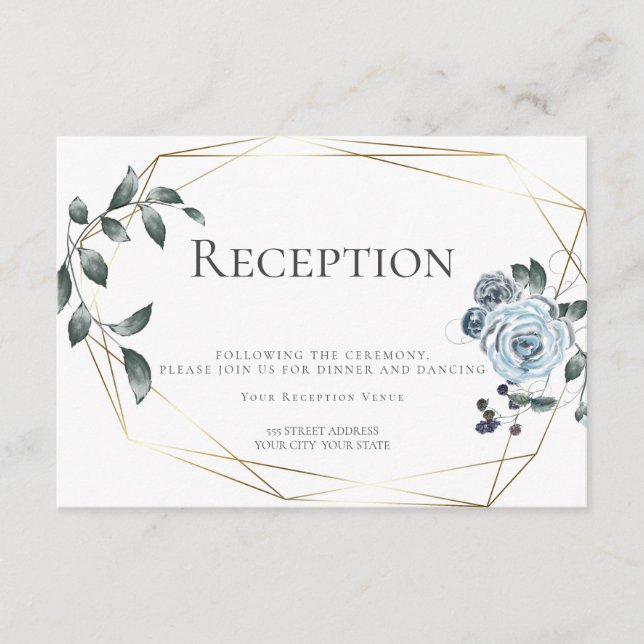 Wedding Reception | Watercolor Dusty Blue Floral Enclosure Card (Front)