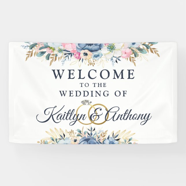 Wedding Reception Watercolor Floral Welcome Banner (Horizontal)