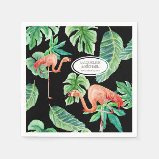 Wedding Reception Watercolor Pink Flamingo Leaf Napkin