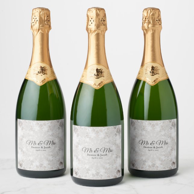 Wedding Reception White Silver Gold Simple Elegant Sparkling Wine Label (Bottles)