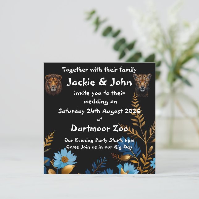 Wedding Reception Wild Animal  Invitation (Standing Front)