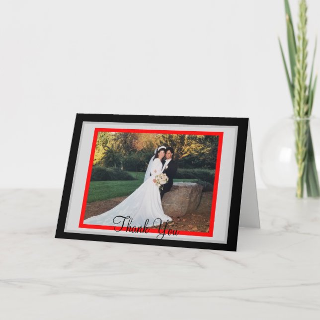 Wedding Red Black Photo Thank You Cards (Front)