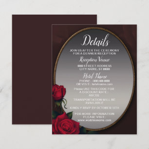 Wedding Red Blush Floral Silver Gray Mirror Detail Enclosure Card