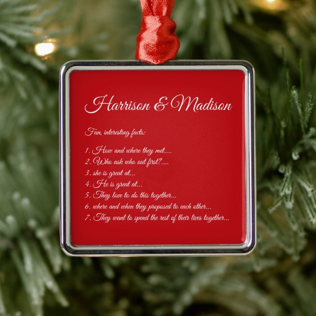 Wedding red Couple Fun Facts Custom Script names  Metal Tree Decoration (Tree)
