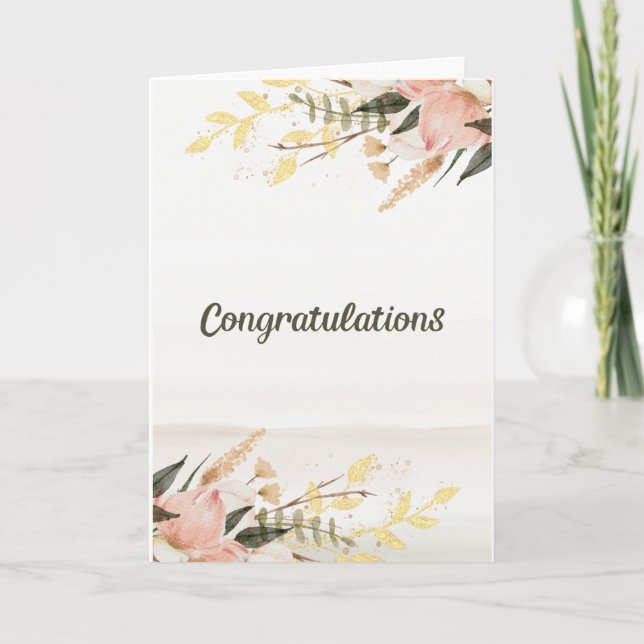 Wedding Red Floral Watercolor Congratulations  Card (Front)