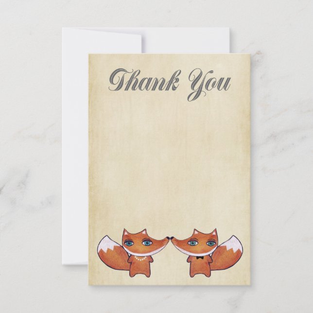 Wedding Red Fox Couple Thank You Note Cards (Front)