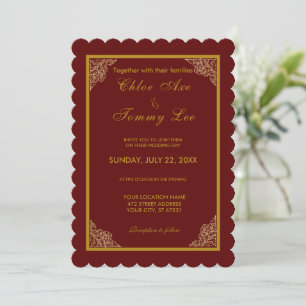 wedding red gold luxury border invitation