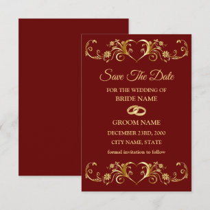 Wedding Red Golden Geometric Pattern Elegant Save The Date
