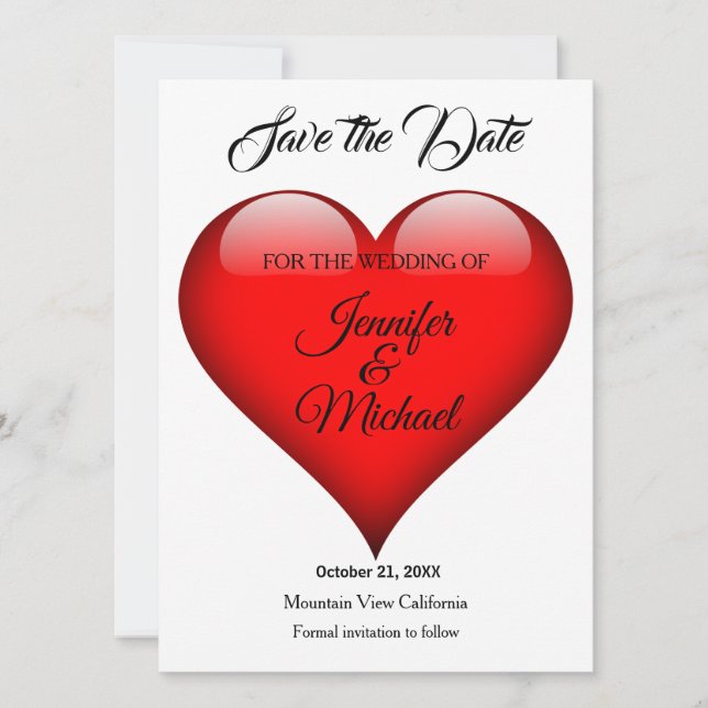 Wedding Red Heart Modern Minimalist Plain Save The Date (Front)