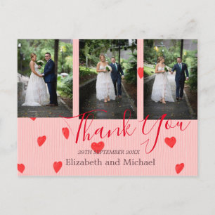 Wedding Red Heart Modern Wedding Thank You Postcard