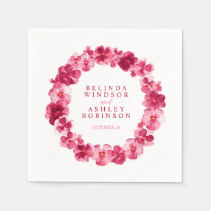 Wedding red pink pansy flower wreath custom napkin