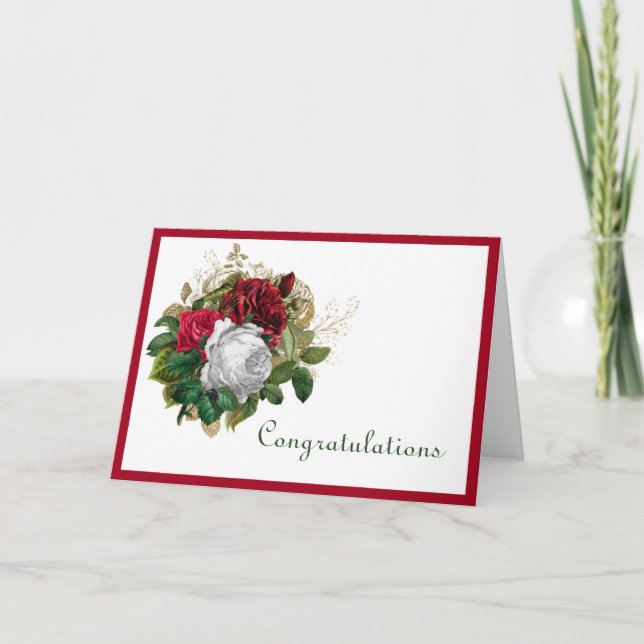 Wedding Red Roses Congratulations Card (Front)