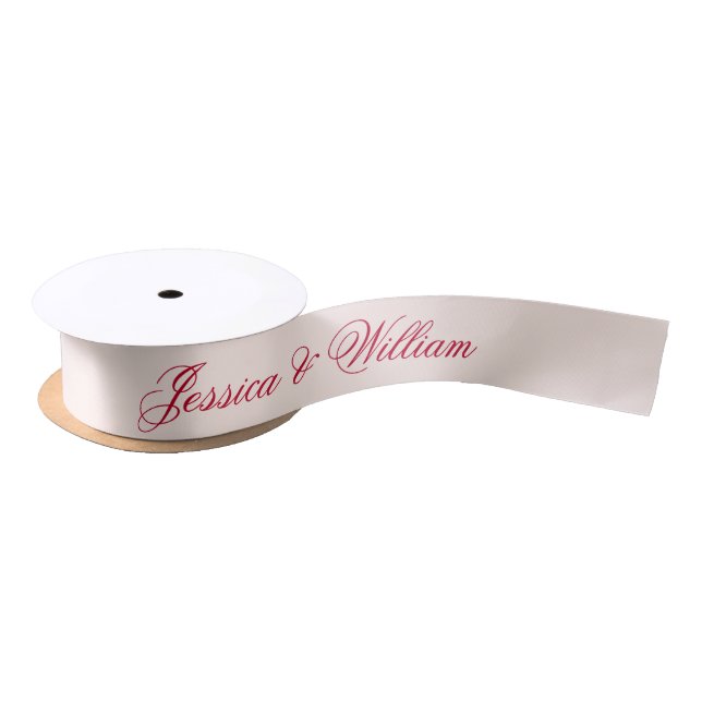 Wedding Red Script Blush Pink Simple Calligraphy Satin Ribbon (Spool)