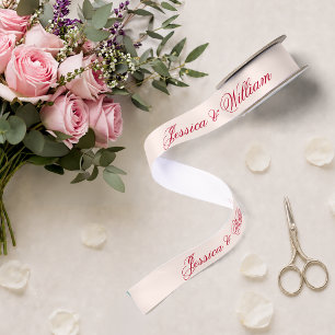 Wedding Red Script Blush Pink Simple Calligraphy Satin Ribbon