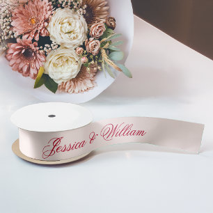 Wedding Red Script Blush Pink Simple Calligraphy Satin Ribbon