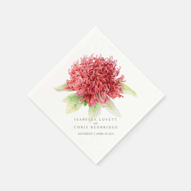 Wedding red waratah paper napkin (Corner)