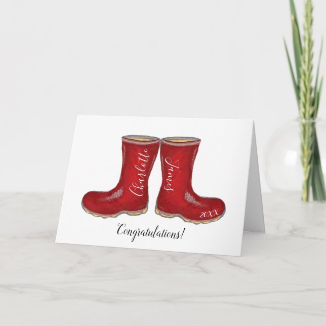 wedding red welly boot congratulations card (Front)