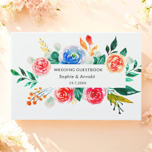 Wedding Red White Floral  Guest Book