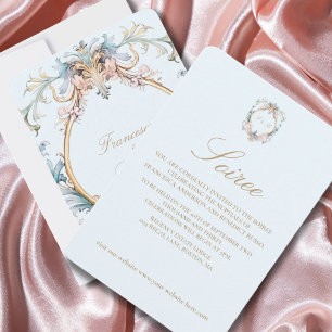Wedding Regency Blue Monogram Elegant Invitation