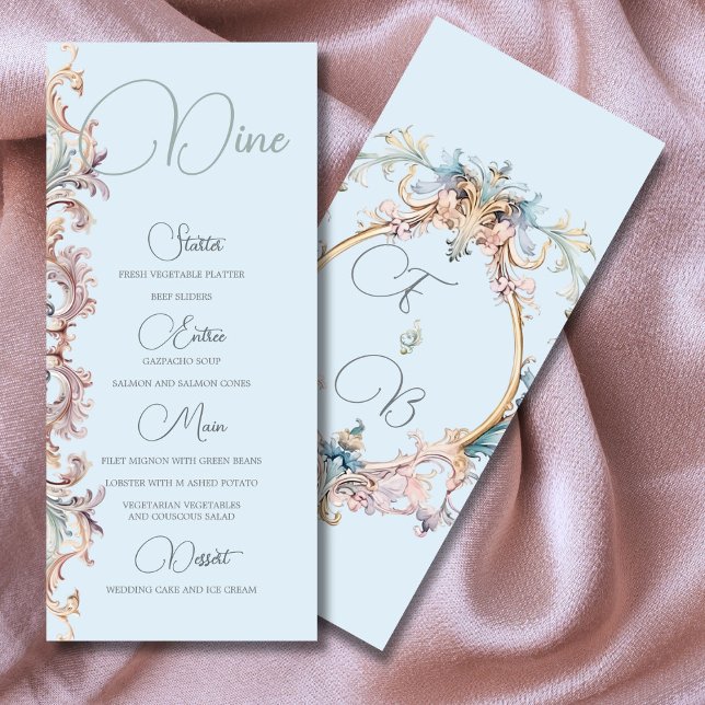 Wedding Regency Era Blue Monogram Monogram Menu (Creator Uploaded)