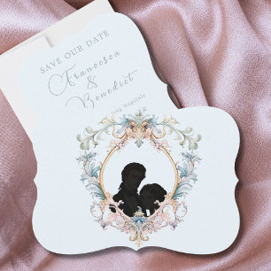 Wedding Regency Silhouette Blue Monogram  Save The Date