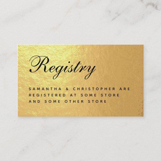 Wedding Registry Faux Gold Foil Elegant Script Enc Enclosure Card (Front)