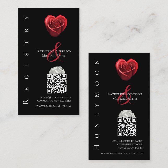 Wedding Registry-Heart Shaped Red Rose- Business Card (Front/Back)