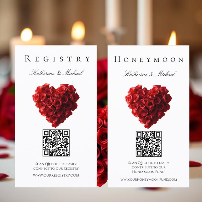 Wedding Registry-Heart Shaped Red Roses- Business Card (Wedding Registry-Heart Shaped Red Roses- Registry and Honeymoon Fund)