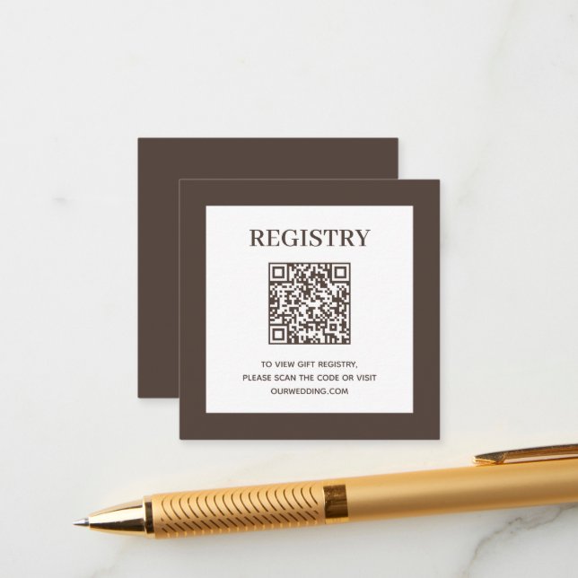 Wedding Registry QR Code Brown Enclosure Card (Front/Back In Situ)