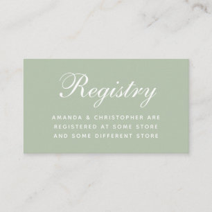 Wedding Registry Sage Simple Calligraphy Green Enclosure Card